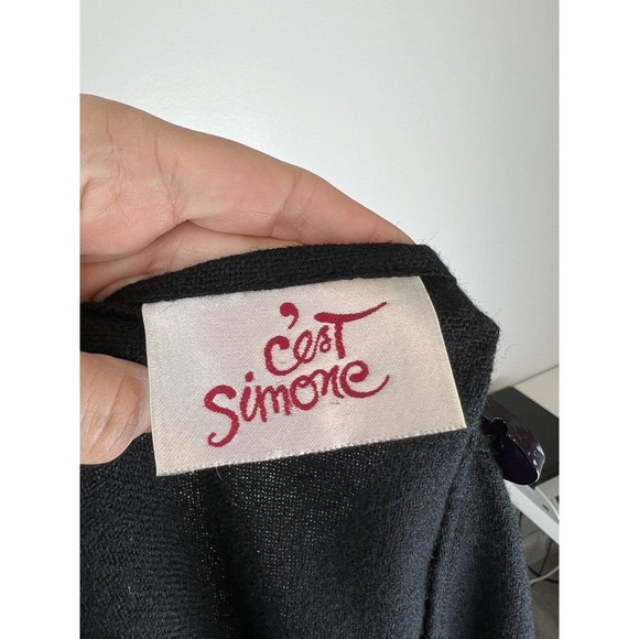 Vintage Cest Simone Black Blue Cape Cloak Coat Wool Fur Tails Trim Long Scarf - Picture 9 of 11